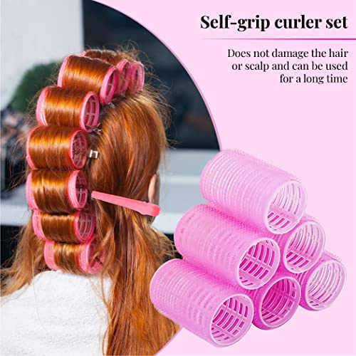 Csvam Hair Curlers Set - 6 Jumbo, Large, Medium Self Grip Velcro Hair Rollers For Long Hair, 12 Duck Bill Clips, 2 Combs, 1 French Braiding Tool For Thick, Thin, Fine, Short Hair #TOP3