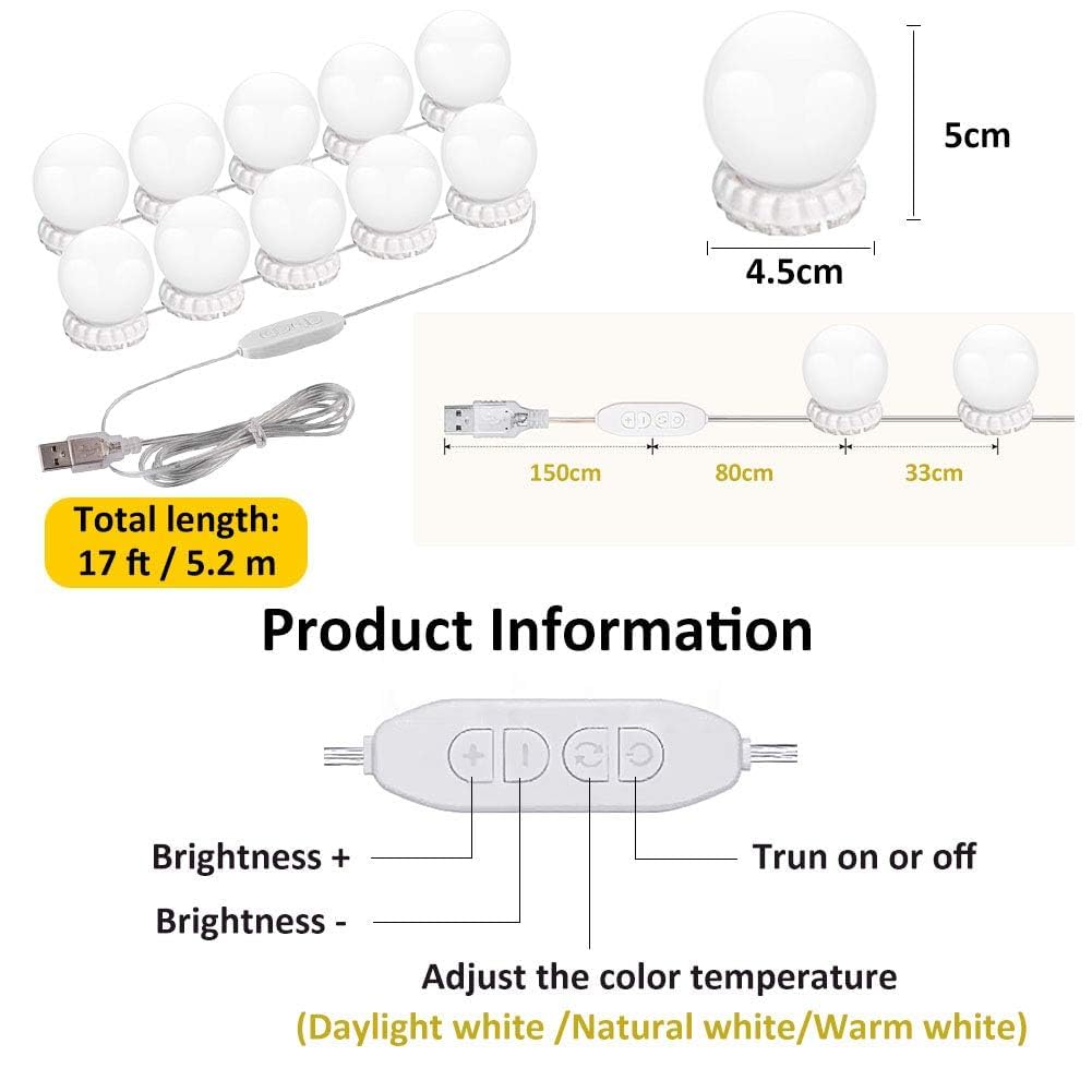REPISH Led Vanity Mirror Lights with 10 Dimmable Bulbs 3 Color Modes, Hollywood Style Makeup Lights for Mirror | Bathroom | Dressing Room | Mirror Light | Fixture Lights | 4