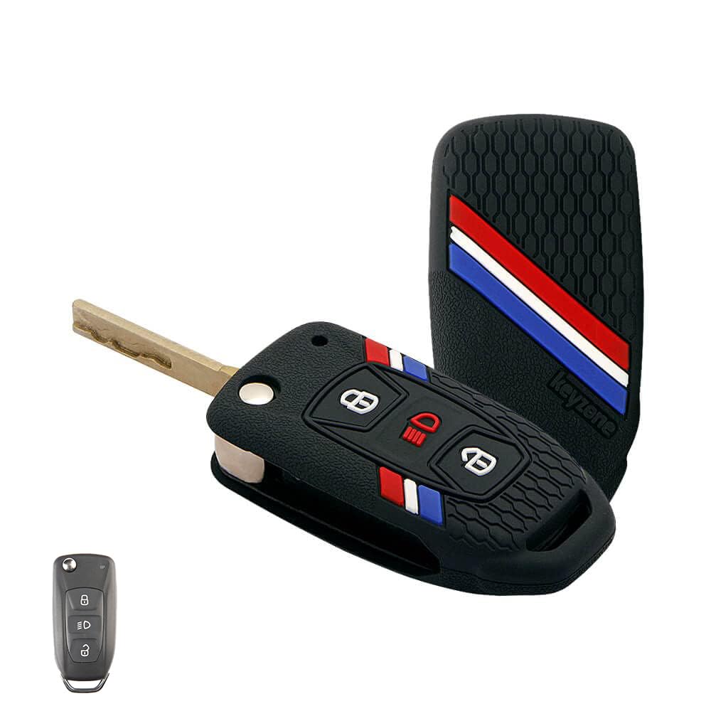 Keyzone® Striped Silicone Key Cover Compatible for Tata Curvv, Nexon, Harrier, Safari, Altroz, Punch, Tigor, Tiago 3 Button Flip (Black)-image-21