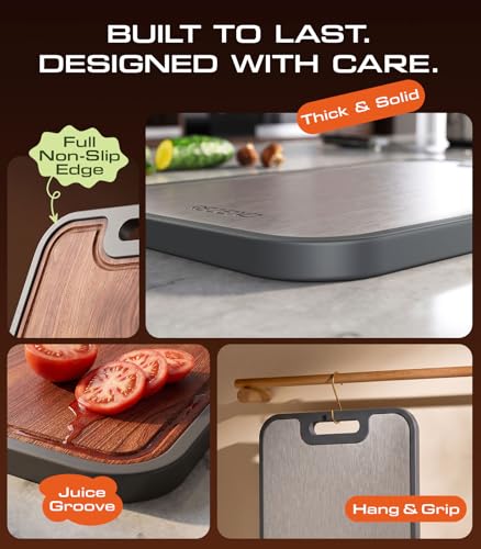 Image of Titanium Cutting Boards for Kitchen, Ebony Wood Cutting Board BPA-Free, Large(15.8 inchx11 inch) Dual-Sided Non Toxic Chopping Board for Hygienic Food Prep, Knife-Friendly, with Juice Groove