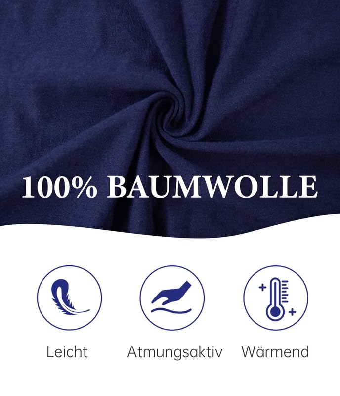 COLORFULLEAF Pijama largo para mujer, 100% algodón, pijama de dos piezas, cuello en V, ropa de dormir de manga larga, azul marino, XL
