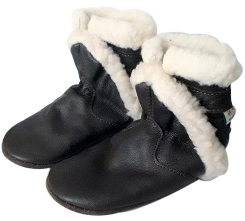 Leather Baby Soft Sole Fur Lining Shoes Boy Girl Infant Children Kid Toddler Crib First Walk Boot Brown (0-6month, Brown)