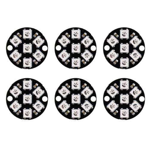 Ransanx 6PCS WS2812B RGB LED Rings 7-Bit 5050 Addressable Pixel Light with Integrated Driver Full Color Neop ixel Compatible for Ar duino ESP 32 Rasp Berry P i