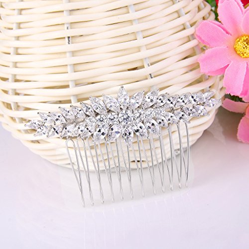 Ever Faith Women's Cubic Zirconia December Birthstone Leaves Bridal Hair Comb Clear Silver-Tone #TOP2
