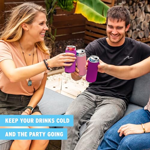Image of Slim Can Cooler Sleeves (14-Pack) Soft Insulated Slim Can Coolers for White Claw Seltzer & Slim Beer - HTV Blanks for Vinyl Projects - Skinny Can Koolies Bulk - Tall Can Koolie - Can Cozy for Slim Can