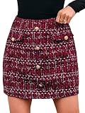 CUPSHE Women Mini Plaid Skirts Tweed High Waist Bodycon Pencil Hem Fall Winter Dressy Outfits Shorts Red