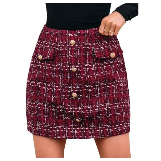 CUPSHE Women Mini Plaid Skirts Tweed High Waist Bodycon Pencil Hem Fall Winter Dressy Outfits Shorts Red