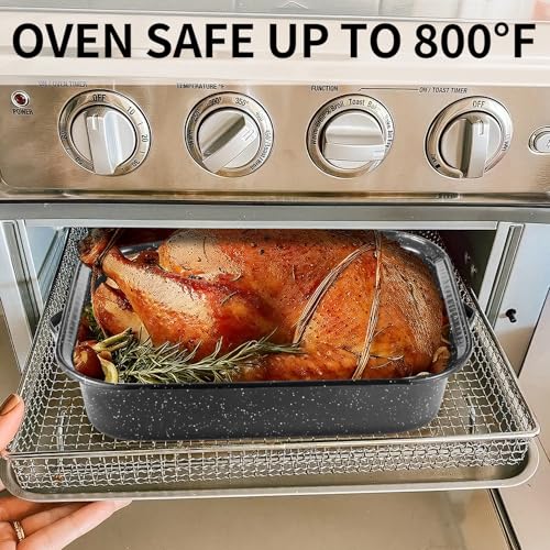 Sartén rectangular de granito para asar con baster y estante para pavo de gran capacidad 4