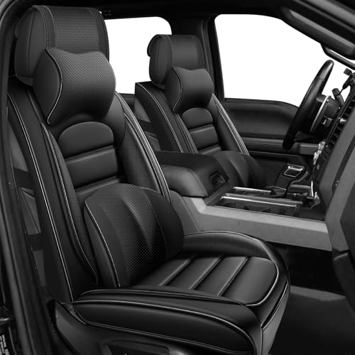 Image of Full Set Car Seat Covers for Ford F-150 F-250 F-350 XL XLT STX Lariat King Ranch Platinum Raptor Seat Covers 2007-2026, Waterproof Seat Protectors(Luxury 5 Seats /Black)