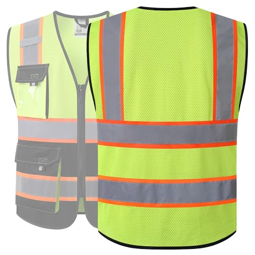 Image of JKSafety Hi Vis Reflective Safety Vests for Men Women High Visibility Vest with Pockets Mesh Fabric Construction Safety Apparel Neon Vest for Work (220-YBlack S)