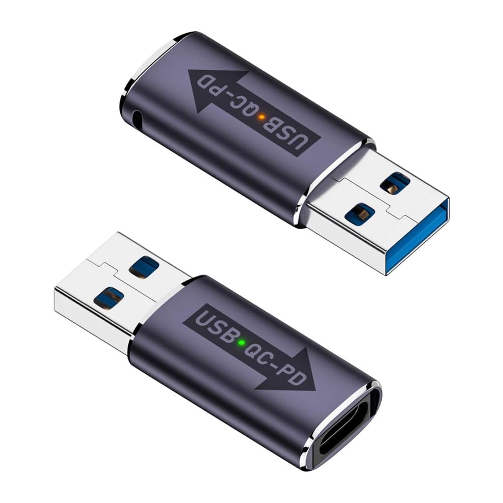 TECPHILE USB A 3.1 to Type C Adapter, USB-A Male QC to Type-C PD,10Gbps High Speed Data Transfer, Dual Indicator Light, PD Fast Charging, Compatible with Laptop, Tablets, Power Banks, Car Chargers