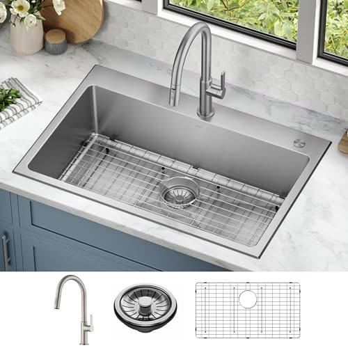KRAUS Standart PRO 33 Drop InUndermount 18 Gauge Stainless Steel Single Bowl Kitchen Sink and Pull Down Faucet in Spot Free Stainless Steel Finish