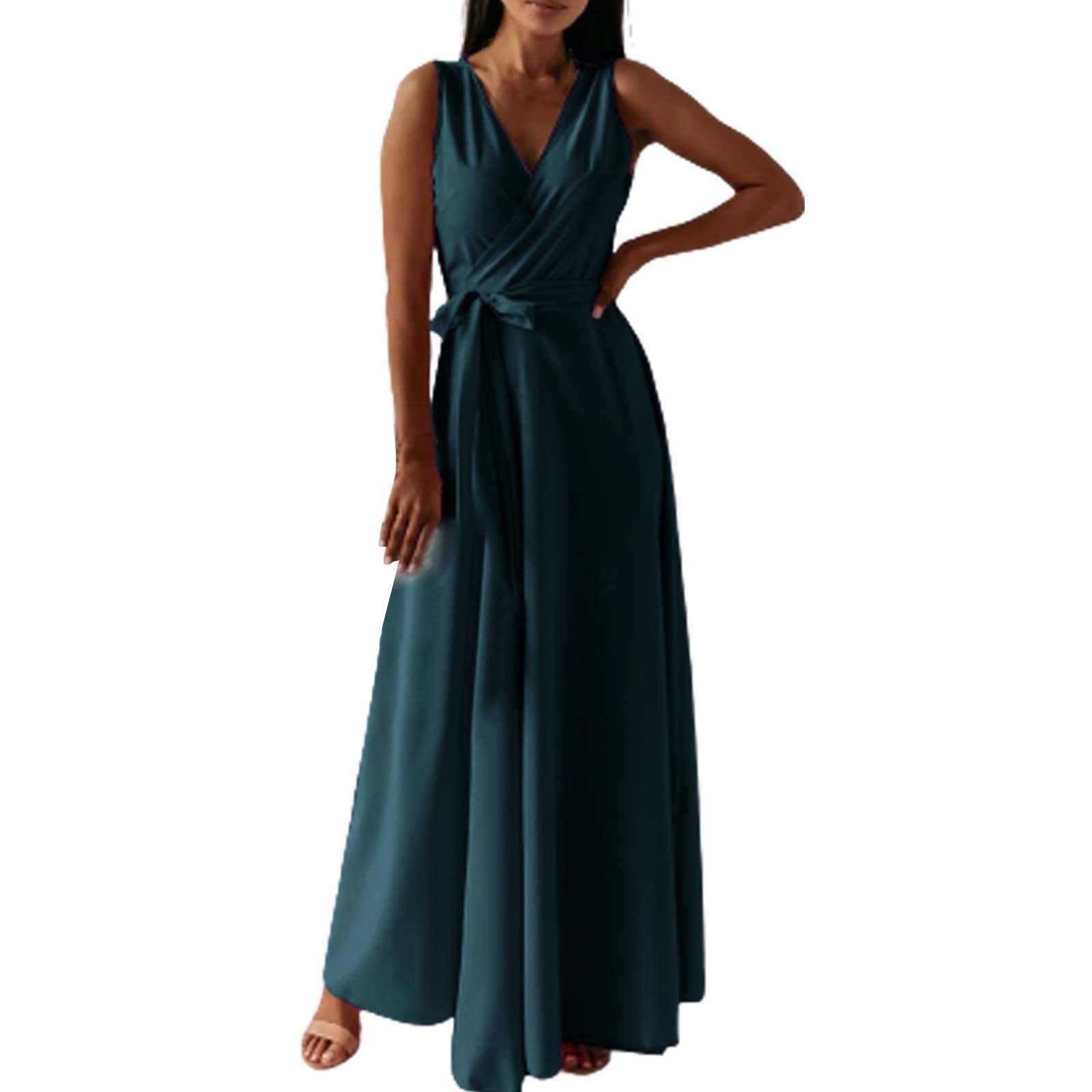 AMDOLE Vestido de cóctel para invitada de boda para mujer, vestido largo de verano, casual, sin mangas, cintura alta, vestido bohemio, vestido de noche, vestido largo para invitada de boda