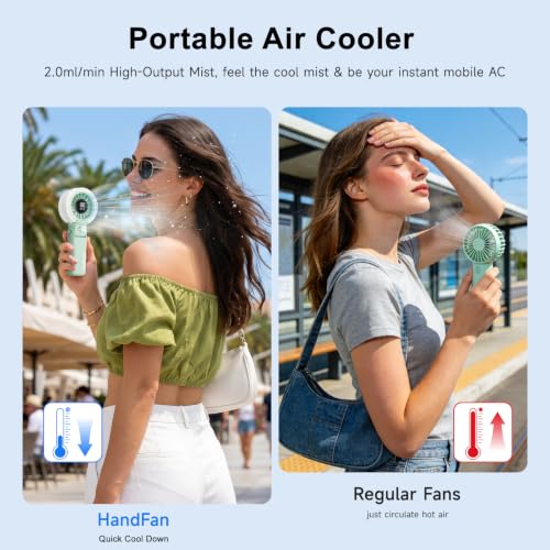 Image of HandFan 4000mAh Handheld Turbo Misting Fan, 100 levels Adjustable High Speed Mister Fan, Portable Spray Water Mist Fans, Foldable Mini Hand Fans for Summer Beach Travel Concerts Disney(Green)