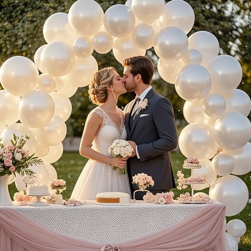 Image of 100pcs Pearl White Balloons 12 inch White Latex Party Balloons for Wedding Engagement Bridal Baby Shower Birthday Anniversary Party Decorations