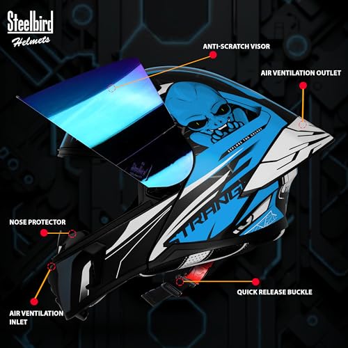 Image of Steelbird SBA-20 Strange ISI Certified Flip-Up Graphic Helmet for Men with Inner Silver Sunshield