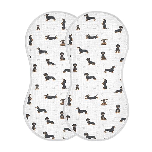 Image of Muslin Baby Burp Cloths, Dachshund Short Haired Dogs Baby Rags Comfy Soft Absorbent in for Newborn Boys and Girls 2 Piece 22 x 11 Inch