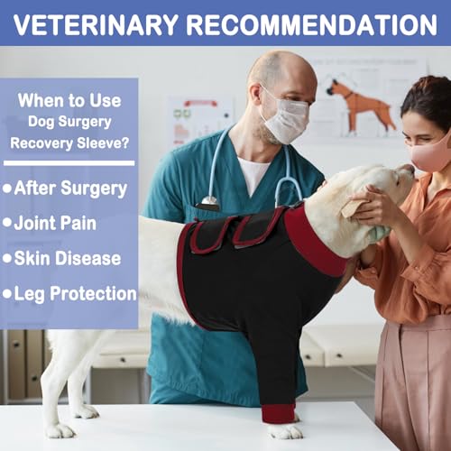 Image of KOESON Dog Recovery Sleeve for Front Legs with 100% Cotton Fabric, Soft & Breathable Dog Surgery Recovery Suit, Adjustable Elbow Protector for Dogs, Pet Long Sleeve Shirt for Front Legs, Black M