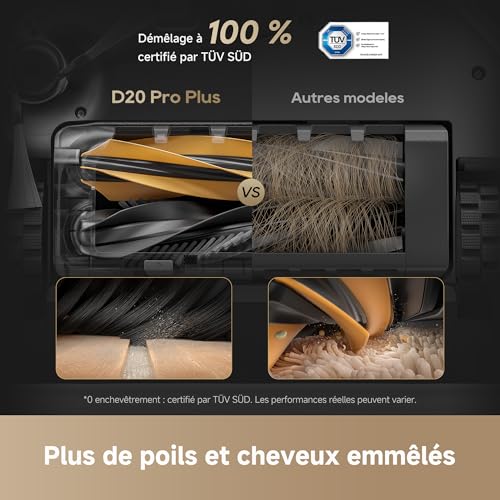DREAME D20 Pro Plus Robot Aspirateur 2-en-1, 13000 Pa, Double Brosse, Auto-Vidage, Laser Navigation, Capteur Distance, Poils d’Animaux, Coins, Sols Durs & Tapis, Batterie 5200 mAh