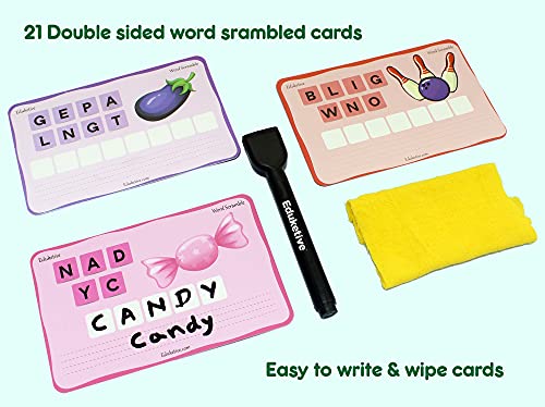 Image of (Combo of 2) PREMATH+Word Scramble Write & Wipe Reusable Activities Educational Games with Exercise Book