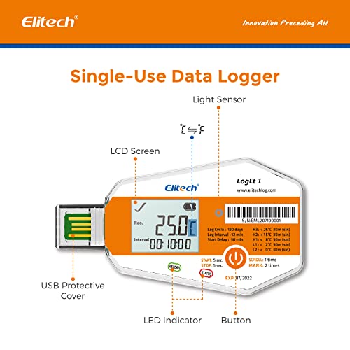 Image of Elitech Temperature Data Logger Single Use Temperature Recorder PDF Report USB Temperature Logger 16000 Points WHO PQS Listed LogEt1-5Pack