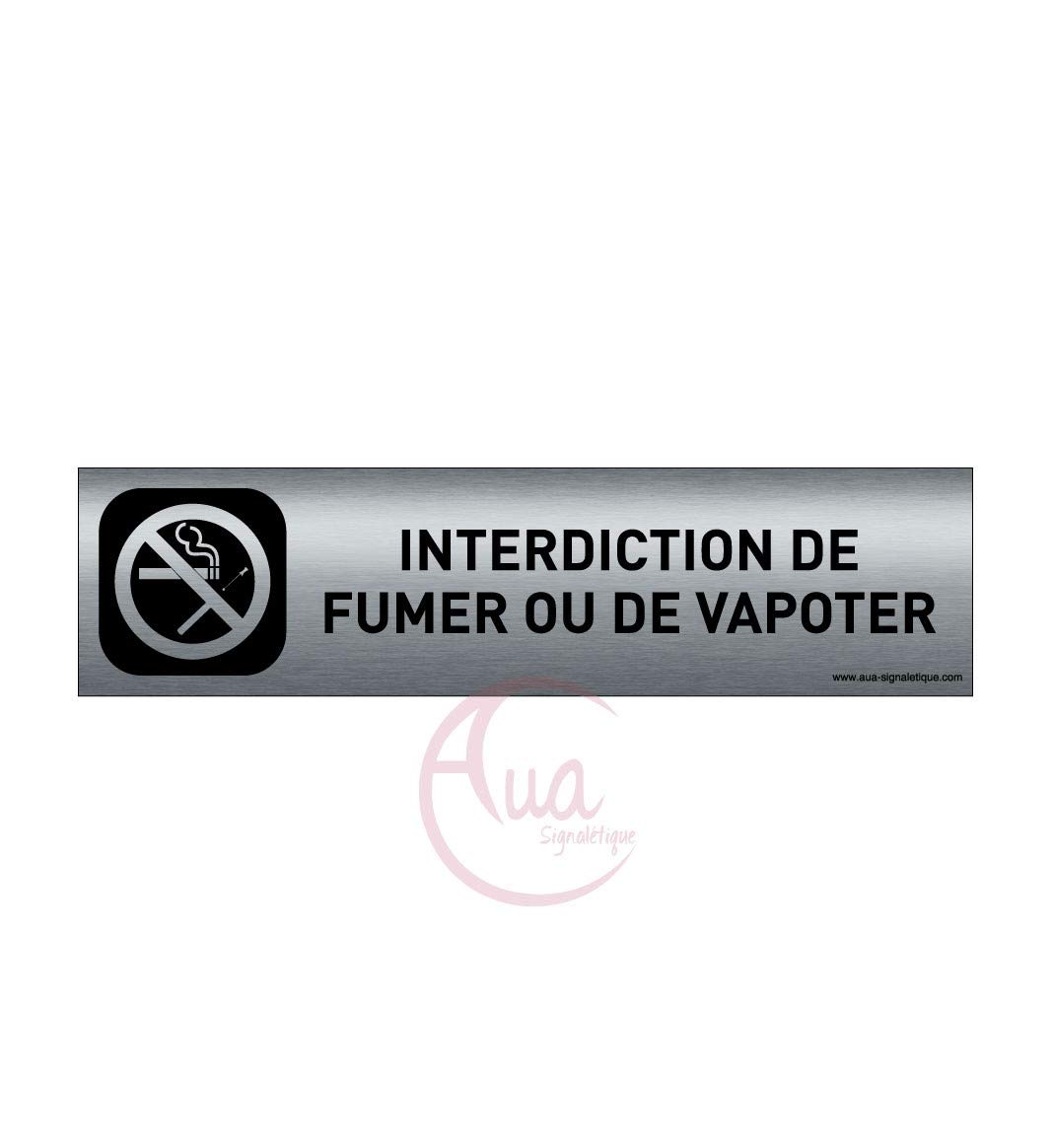 AUA SIGNALETIQUE - Plaque Aluminium brossé imprimé AluSign DARK - 200x50 mm - Double Face adhésif au dos (Ne pas fumer vapoter)