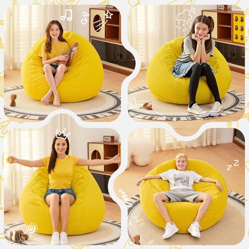 Image of HABUTWAY 2FT Bean Bag Chair, 2' Beanbags Small Bean Bag Chairs with Filling, Teardrop Bean Bag Chair Luxurious Velvet Ultra Soft Fur with Removable Cover(Mustard)