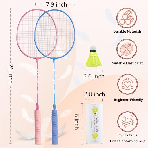 Image of Badminton Set for Beginners, Families & Adults | 2 /4 /6 Rackets, 3 /6 Shuttlecocks & 1 Carrying Bag. Great for Backyard, Park, Garden, Lawn & Beach. Perfect Outdoor Sports Game