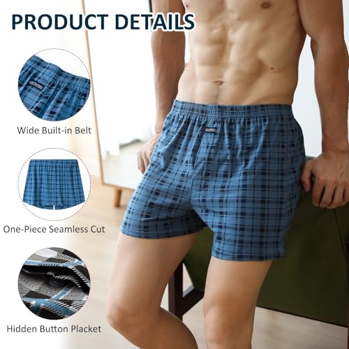 2Pcs Men's Boxer Shorts, Boxers for Men, Relaxed Fit, Moisture Wicking, Blue2