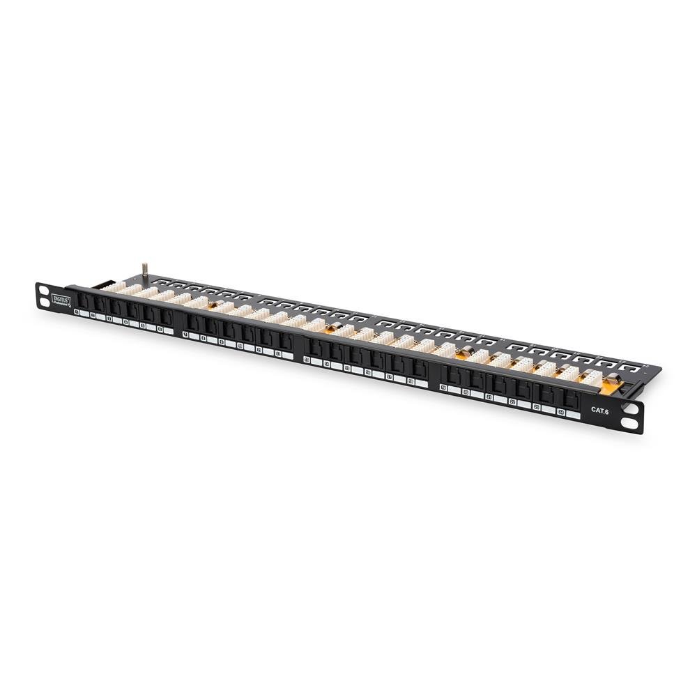 Digitus patch panel - 19-inch - Cat-6-24-port RJ45 - Unshielded - LSA patch field - Rack mount 0.5U - Black