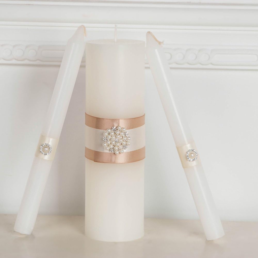 www.Beadingsupplys.com Unity Candles, Wedding Unity Candle Ceremony Unity Candles Set Handmade Rustic Ribbon decrorated