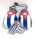 Cuban flag Boxing Gloves for Car – Rearview Mirror Hanging Decoration with Cuban Flag Design & Bonus Cuban Domino Flag Patch
