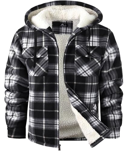 GEEK LIGHTING Men's Flannel Shirts Jacket Sherpa Lined Fleece Plaid Hoodie Long Sleeve Winter Warm Coat