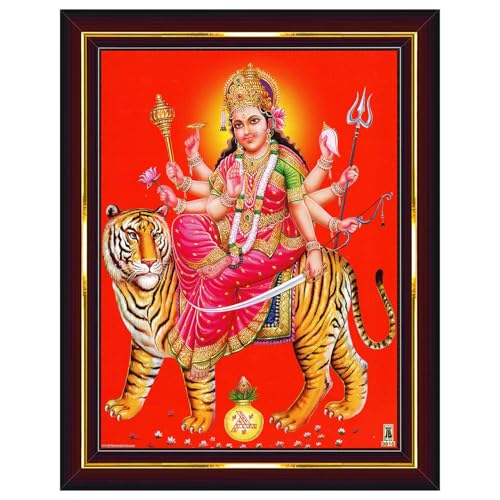 Image of Pavan Photo Laminations Durga Maa Mata Devi Goddess Sherawali Ji Ambe Wall Painting Framed Home Decor (Wood,Acrylic,Brown,Small Size,6x8 Inch) B1183S