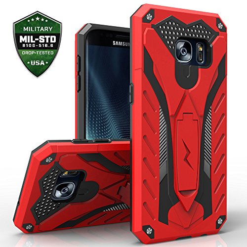 Zizo STATIC Series compatible with Samsung Galaxy S7 Case Military Grade Drop Tested with Built In Kickstand RED BLACK
