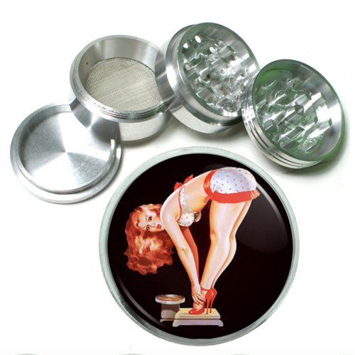 63mm 2.5" 4 Pc Aluminum Sifter Magnetic Herb Grinder Pin Up Girl Design-004