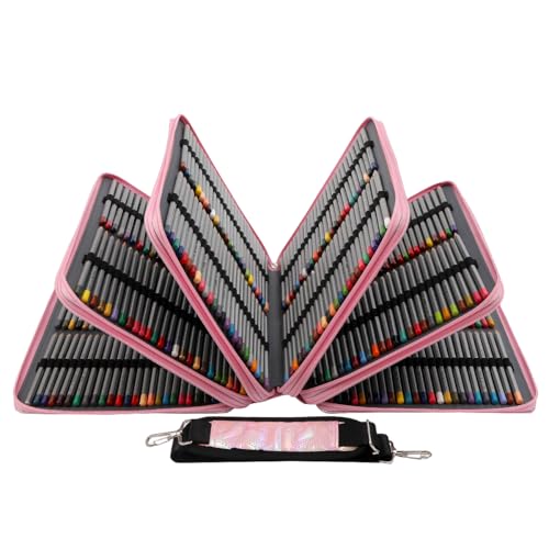 Image of Large Capacity Colored Pencil Case - 500 Individual Slots PU leather with Zipper Closure Portable Organizer for Watercolor Pencils Ideal for Artists(Pink)