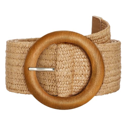 SUOSDEY Straw Woven stretchy Waist Belt for Women Dresses Wide Boho Braided Elastic Belt with Round Buckle