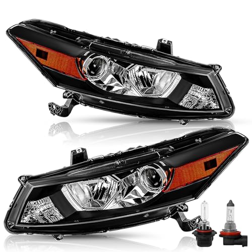 TUSDAR Headlight Assembly Pair [Bulbs Included] Compatible with 2008-2012 Honda Accord 2-Door Coupe OEM Projector Headlamp (Black Housing with Amber Reflector)