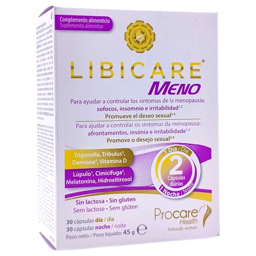 Procare Health Libicare Meno 60 Cápsulas - Suplemento Integral para la Menopausia y Postmenopausia - Ayuda con Sofocos, Libido y Descanso Nocturno - Con Melatonina y Extractos Naturales