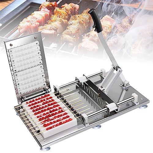 Manual Skewer Machine, Barbecue Skewer Tool, Kebab Maker Press, 10 Holes BBQ Bamboo Meat Skewer Machine, Manual Kebab Mould for Outdoor Picnic Camping Home BBQ Party