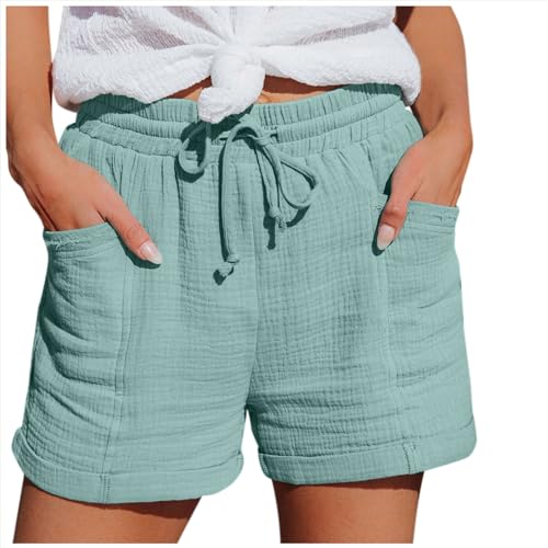 Image of Linen Shorts for Women Drawstring Loose Breathable Summer Elastic Waist Casual Lightweight Shorts with Pockets Beach