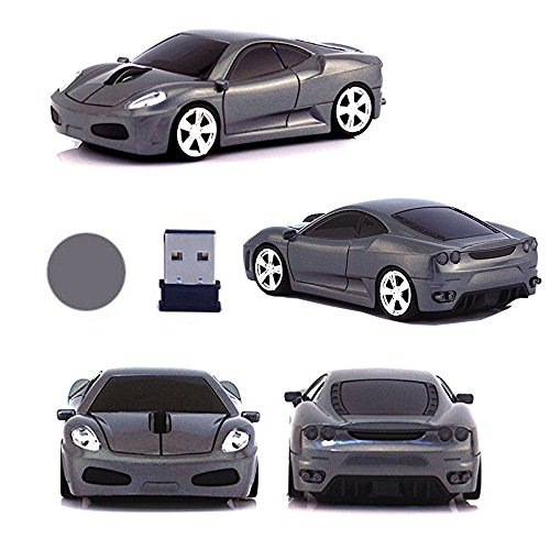 UrChoiceLtd Souris optique USB sans fil 3D en forme de voiture de course avec phares et feux arrière lumineux 2,4 GHz 1600 DPI