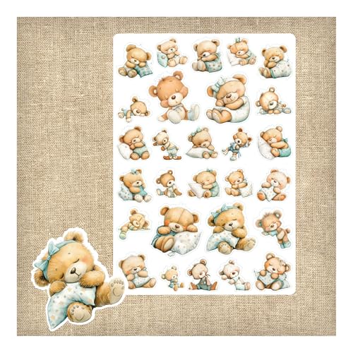 Stickers Oursons – 28 Gommettes Mignonnes Thème Bébé & Enfance – Papier Mat Prédécoupé – 26,5 x 18,5 cm – Décoration Naissance, Carnets, Scrapbooking – Vinyl Ariège Création