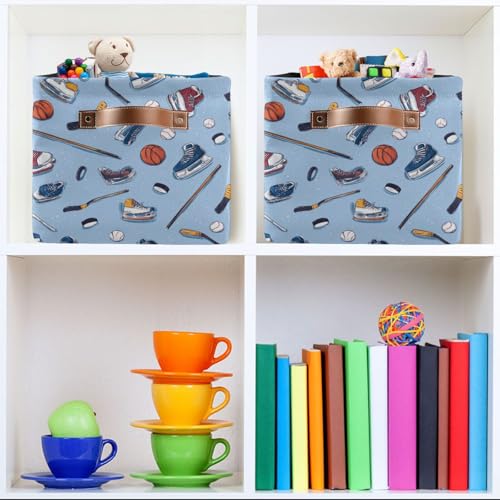 Image of Aslsiy Storage Basket Ice Hockey Sport Balls Nursery Bins Baby Canvas Box Clothes Shelf Basket Laundry Hampers 2 Pcs
