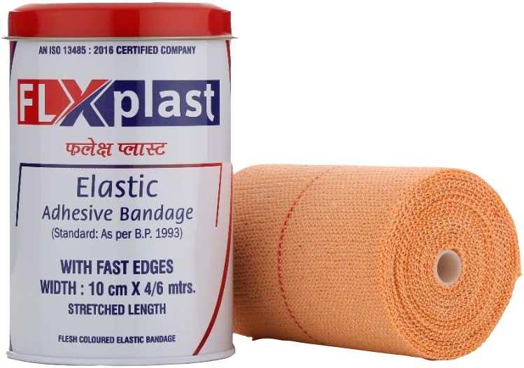 Elastic Adhesive Bandage, 10cm x 4m (Pack of 1) |Joint and Muscle Support, Sports Injury | Pain Relief | Stretched Length | FLXplast.