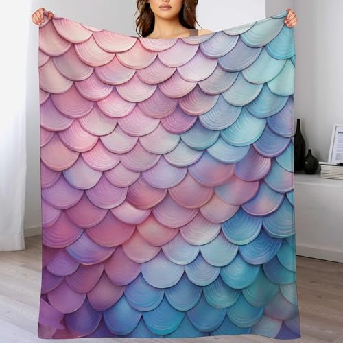 Couverture Polaire Poisson Scales pour Le Canapé, Le Lit, Couvertures Moelleuse Flannel pour Toutes Les Saisons, 130×180cm