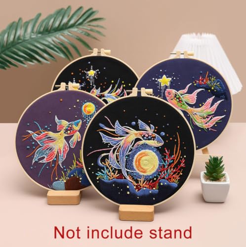 Image of Konrisa Stamped Embroidery Kit for Adults, 3 Set Elegant Goldfish DIY Sewing Needlepoint Cross Stitch Kit with Embroidery Floss,Hoops,Color Thread,Needle,1 pc Hoop