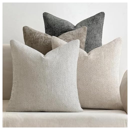 MIULEE Pack of 4 Couch Throw Pillow Covers 18x18 Inch Neutral Soft Decorative Chenille Pillow Covers Farmhouse Boho Cushion Covers for Mid Century Modern Home Decor Sofa Bedroom Living Room