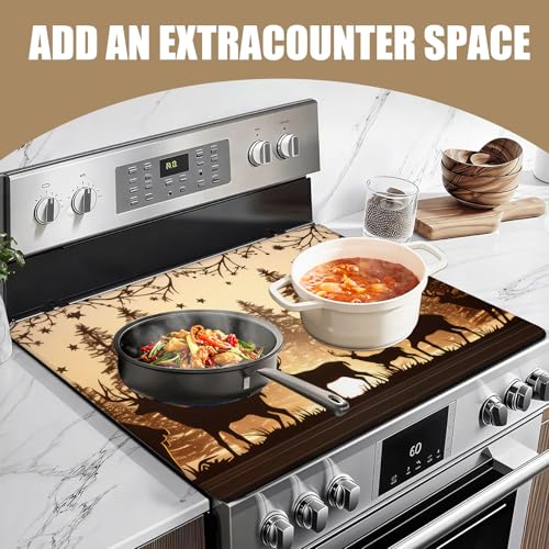 Image of Forest Deer Stove Top Covers for Electric Stove, Wild Animals Electric Gas Stove Pad Heat Resistant Range Cooktop Protector for Home Decor Kitchen 28 inchx20 inch